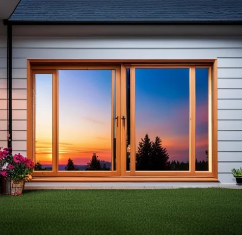 beautiful new windows on a house reflecting the sunset